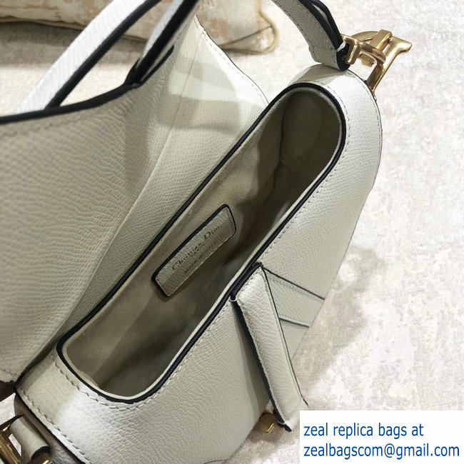 Dior Mini Saddle Bag in Grained Calfskin White 2018