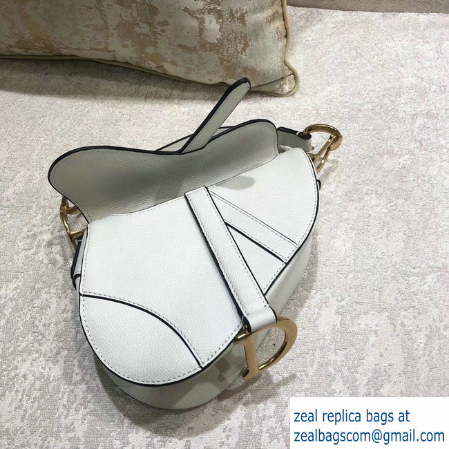 Dior Mini Saddle Bag in Grained Calfskin White 2018