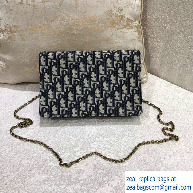 Dior Oblique Jacquard Canvas Large Saddle Wallet on Chain Clutch Bag Blue 2018 - Click Image to Close
