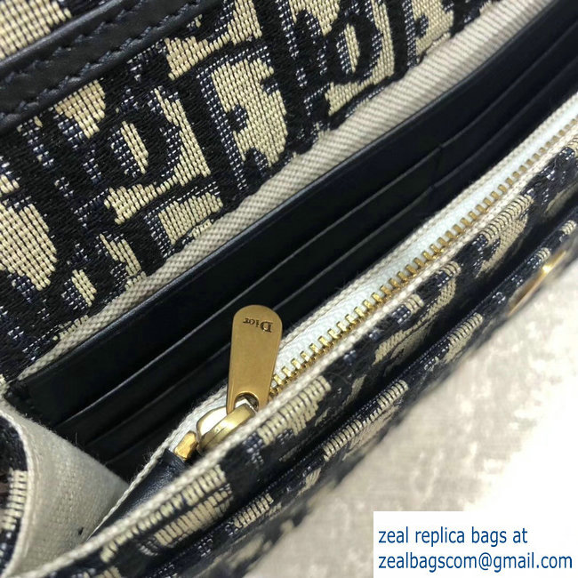Dior Oblique Jacquard Canvas Large Saddle Wallet on Chain Clutch Bag Blue 2018