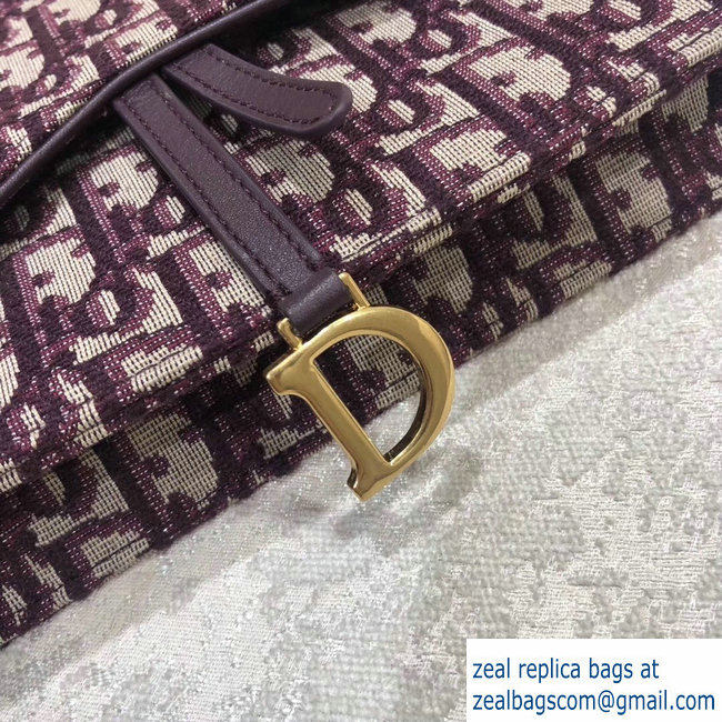 Dior Oblique Jacquard Canvas Large Saddle Wallet on Chain Clutch Bag Burgundy 2018