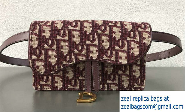 Dior Oblique Jacquard Canvas Saddle Belt Pouch Bag Burgundy 2018