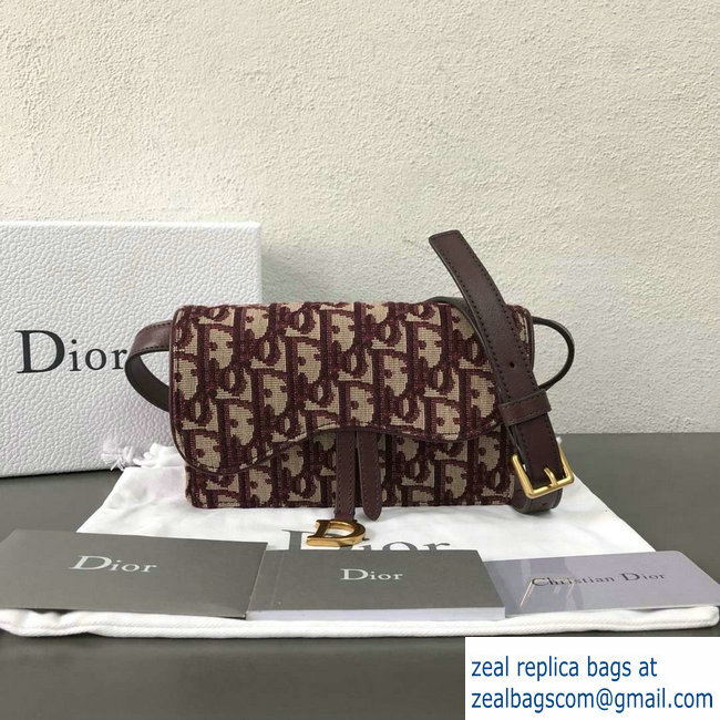 Dior Oblique Jacquard Canvas Saddle Belt Pouch Bag Burgundy 2018