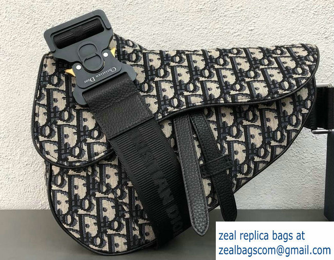 Dior Oblique Jacquard Canvas Saddle Shoulder Belt Bag Blue 2018