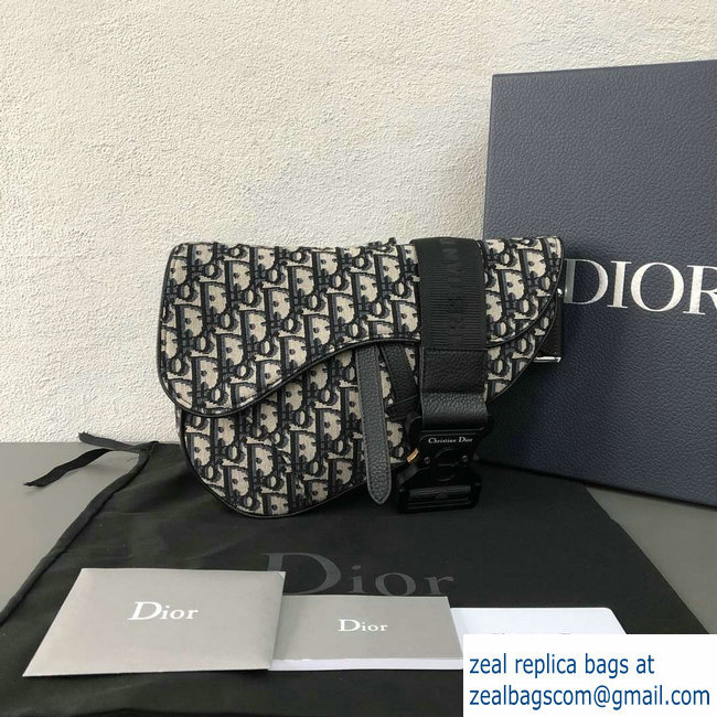 Dior Oblique Jacquard Canvas Saddle Shoulder Belt Bag Blue 2018