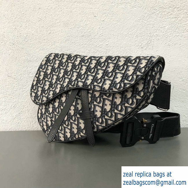 Dior Oblique Jacquard Canvas Saddle Shoulder Belt Bag Blue 2018