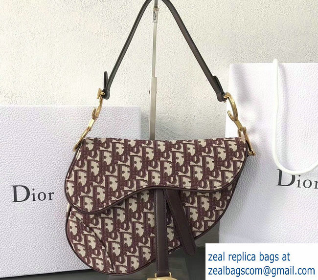Dior Saddle Bag In Burgundy Oblique Jacquard Canvas 2018