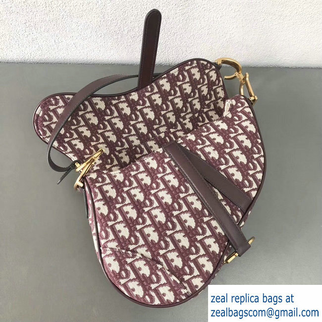 Dior Saddle Bag In Burgundy Oblique Jacquard Canvas 2018