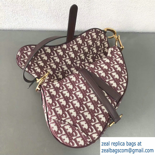 Dior Saddle Bag In Burgundy Oblique Jacquard Canvas 2018 - Click Image to Close