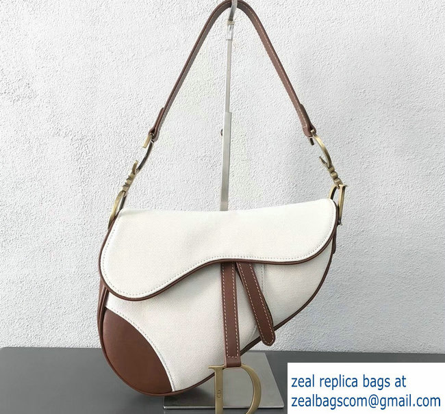 Dior Saddle Bag in Canvas White 2018 - Click Image to Close