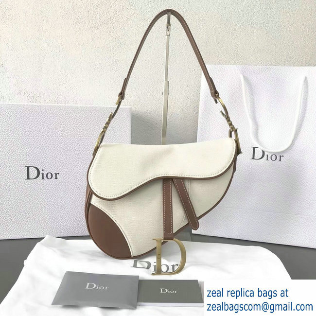 Dior Saddle Bag in Canvas White 2018 - Click Image to Close