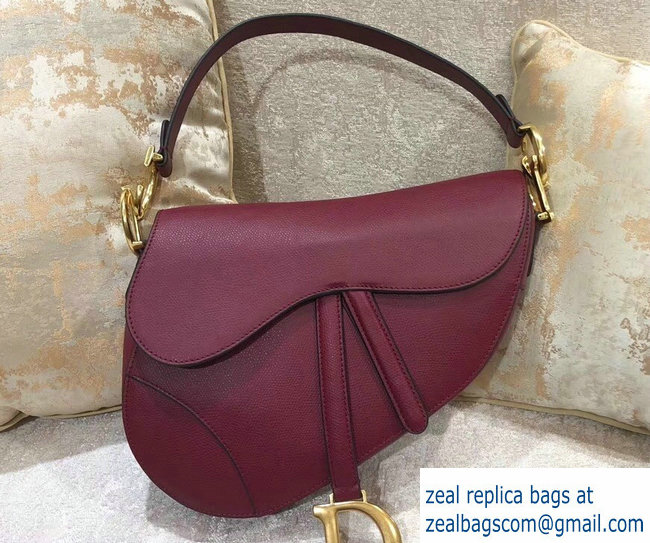Dior Saddle Bag in Grained Calfskin Burgundy 2018