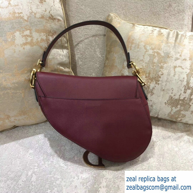 Dior Saddle Bag in Grained Calfskin Burgundy 2018 - Click Image to Close