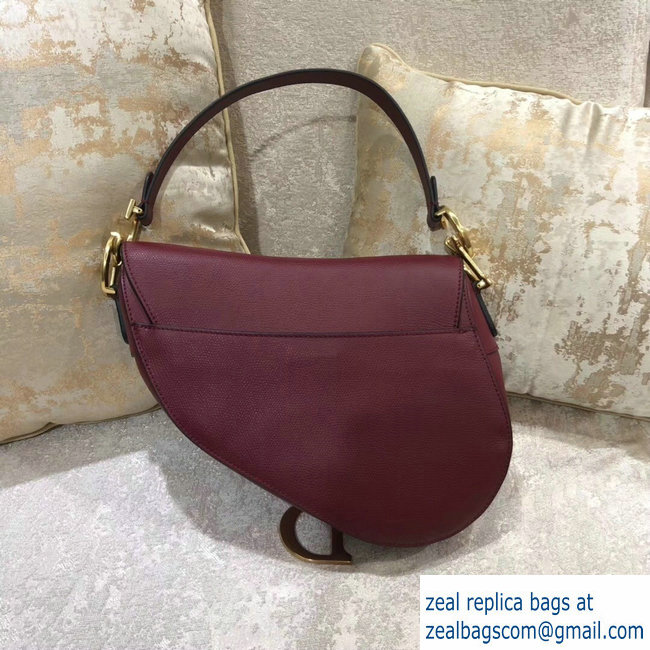 Dior Saddle Bag in Grained Calfskin Burgundy 2018