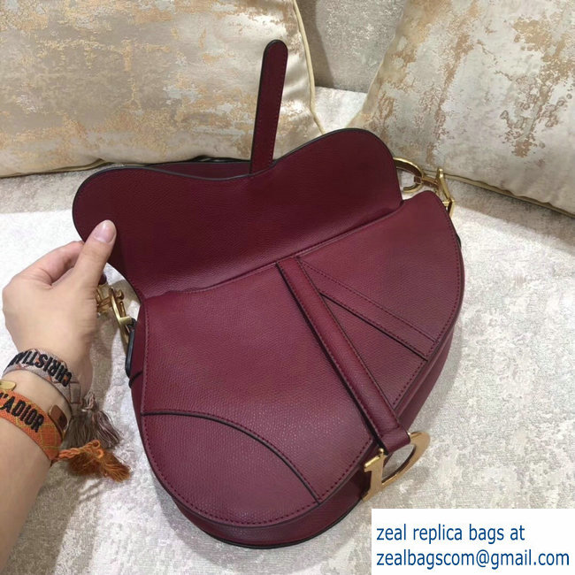 Dior Saddle Bag in Grained Calfskin Burgundy 2018 - Click Image to Close