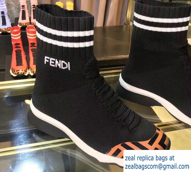 Fendi FF Fabric Mid-top Sneakers Boots Black 2018 - Click Image to Close