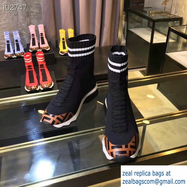 Fendi FF Fabric Mid-top Sneakers Boots Black 2018 - Click Image to Close