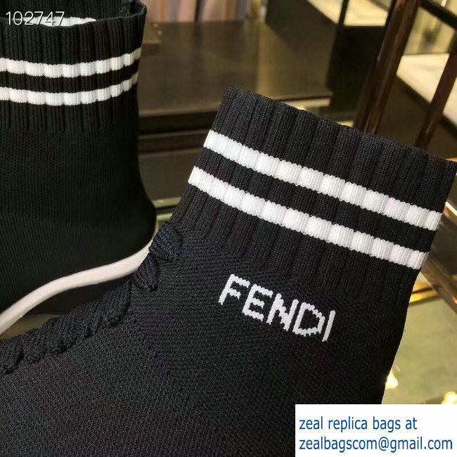 Fendi FF Fabric Mid-top Sneakers Boots Black 2018 - Click Image to Close