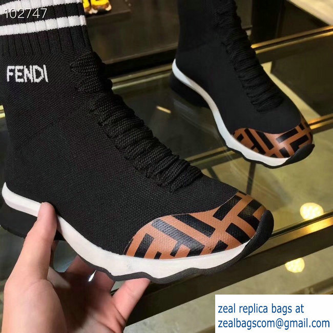 Fendi FF Fabric Mid-top Sneakers Boots Black 2018