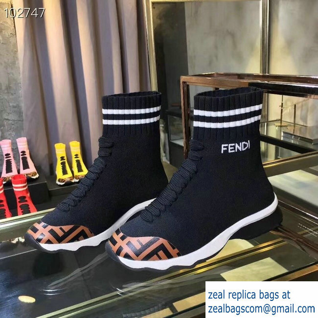 Fendi FF Fabric Mid-top Sneakers Boots Black 2018 - Click Image to Close