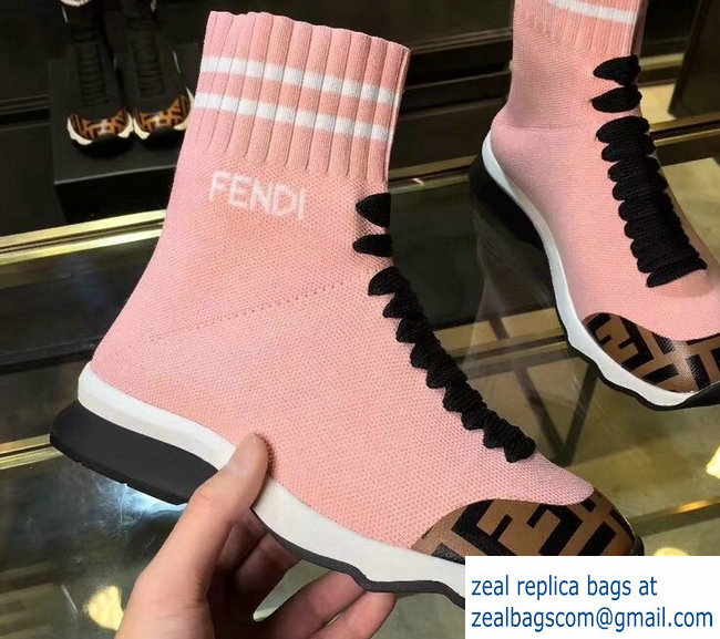 Fendi FF Fabric Mid-top Sneakers Boots Pink 2018 - Click Image to Close