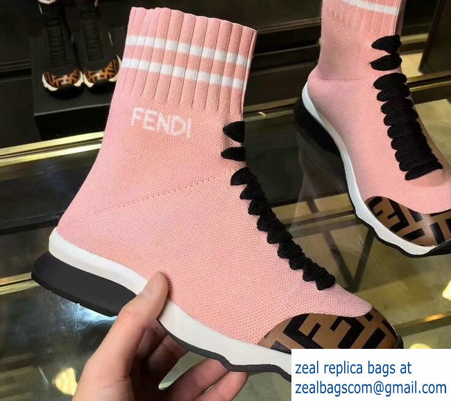 Fendi FF Fabric Mid-top Sneakers Boots Pink 2018