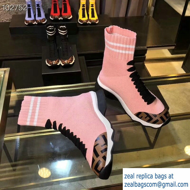 Fendi FF Fabric Mid-top Sneakers Boots Pink 2018 - Click Image to Close