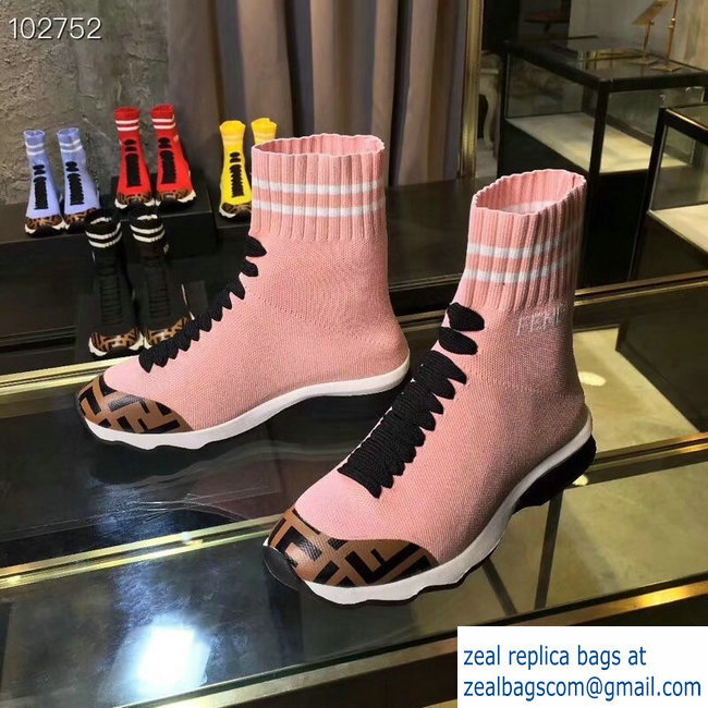 Fendi FF Fabric Mid-top Sneakers Boots Pink 2018 - Click Image to Close