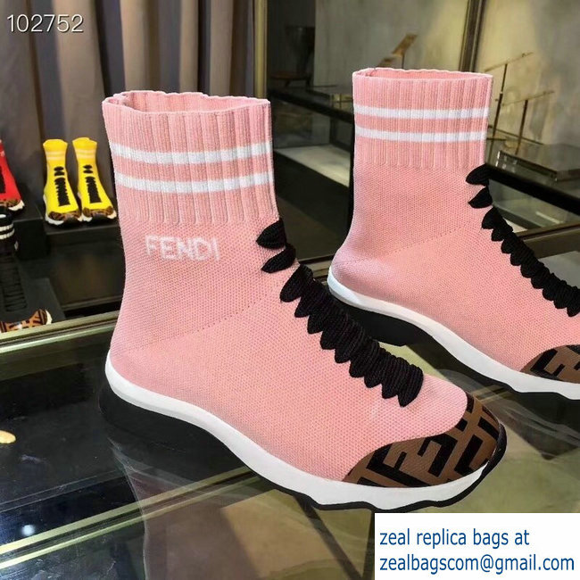 Fendi FF Fabric Mid-top Sneakers Boots Pink 2018 - Click Image to Close