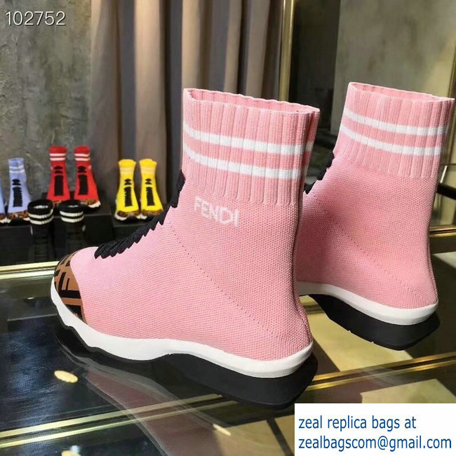 Fendi FF Fabric Mid-top Sneakers Boots Pink 2018 - Click Image to Close