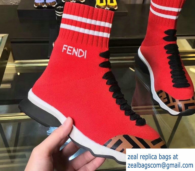 Fendi FF Fabric Mid-top Sneakers Boots Red 2018