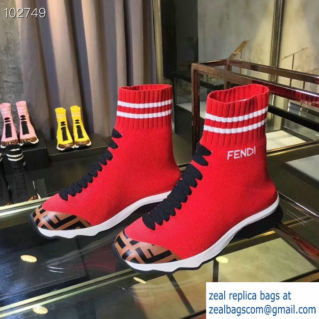 Fendi FF Fabric Mid-top Sneakers Boots Red 2018 - Click Image to Close