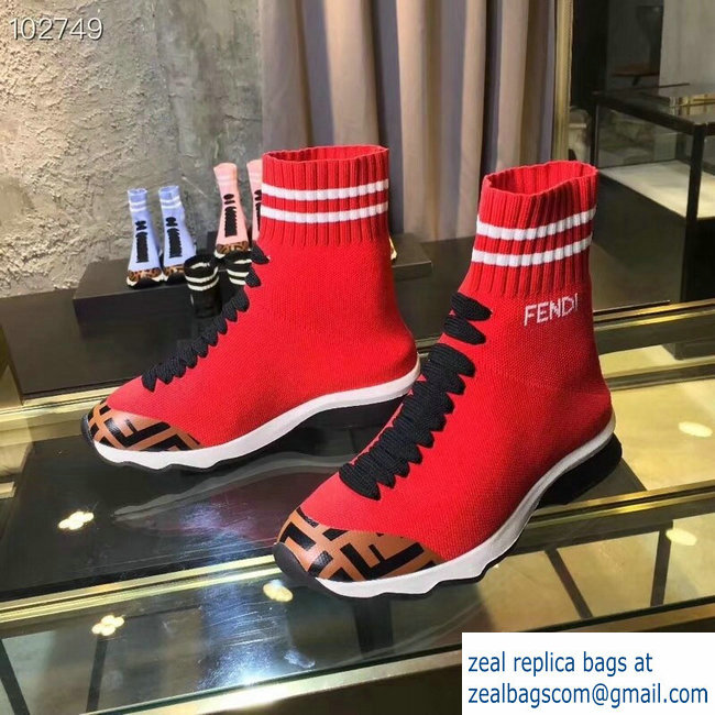 Fendi FF Fabric Mid-top Sneakers Boots Red 2018 - Click Image to Close