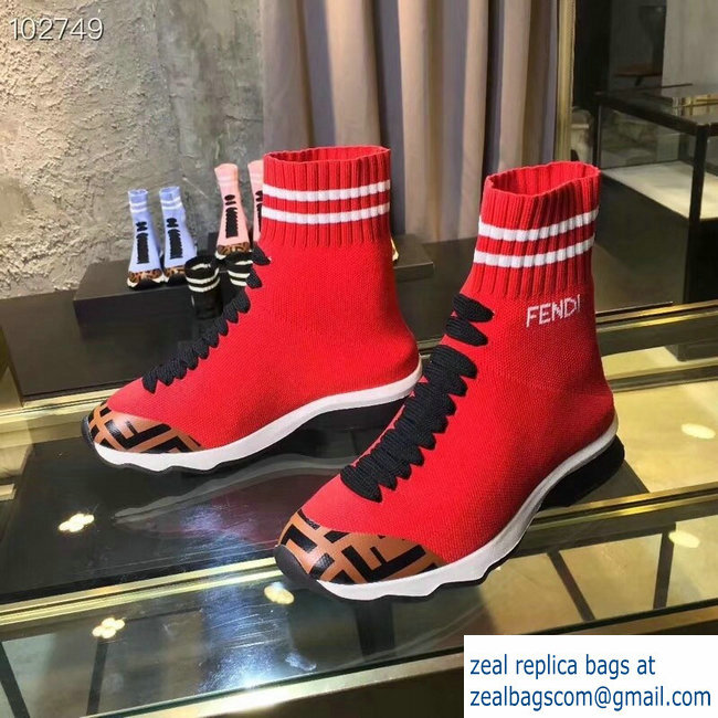 Fendi FF Fabric Mid-top Sneakers Boots Red 2018