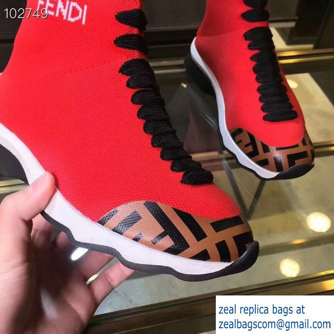 Fendi FF Fabric Mid-top Sneakers Boots Red 2018 - Click Image to Close