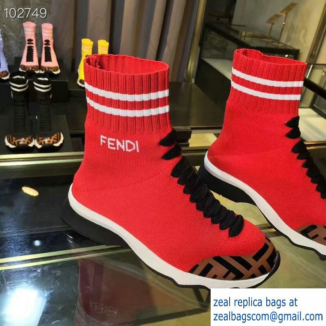 Fendi FF Fabric Mid-top Sneakers Boots Red 2018