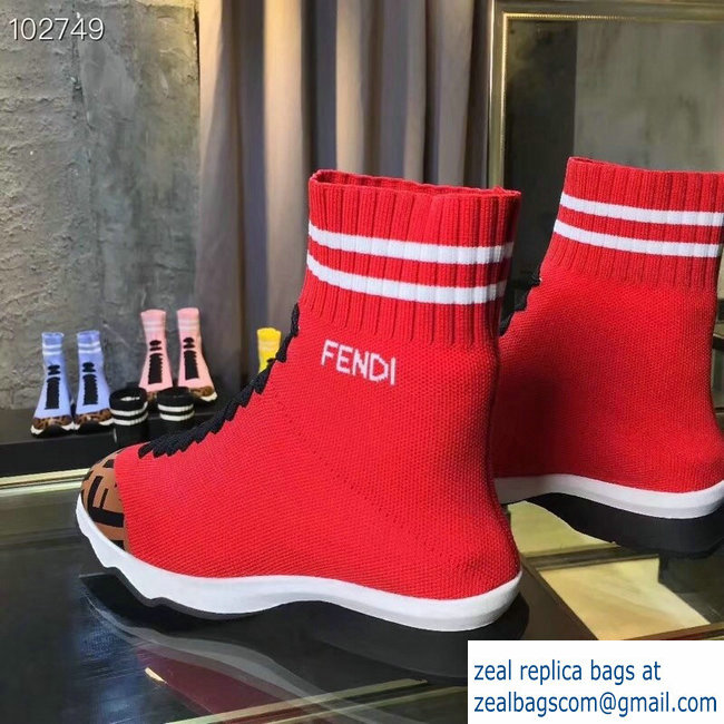 Fendi FF Fabric Mid-top Sneakers Boots Red 2018