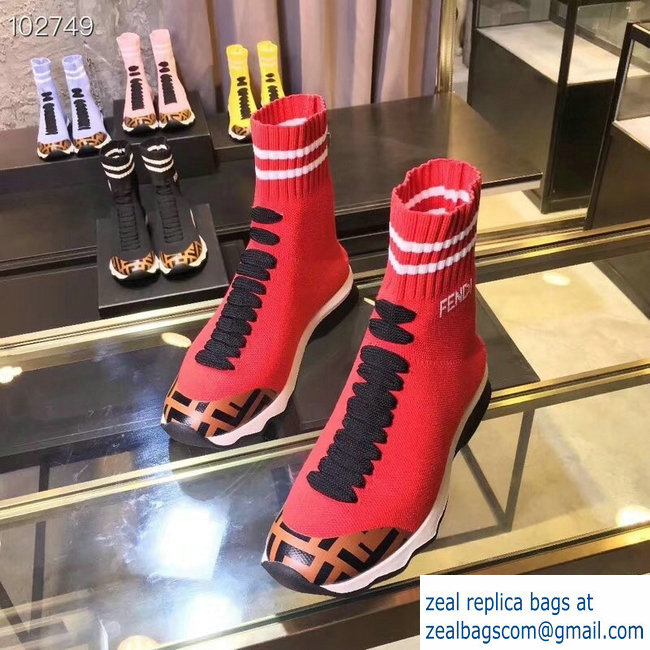 Fendi FF Fabric Mid-top Sneakers Boots Red 2018