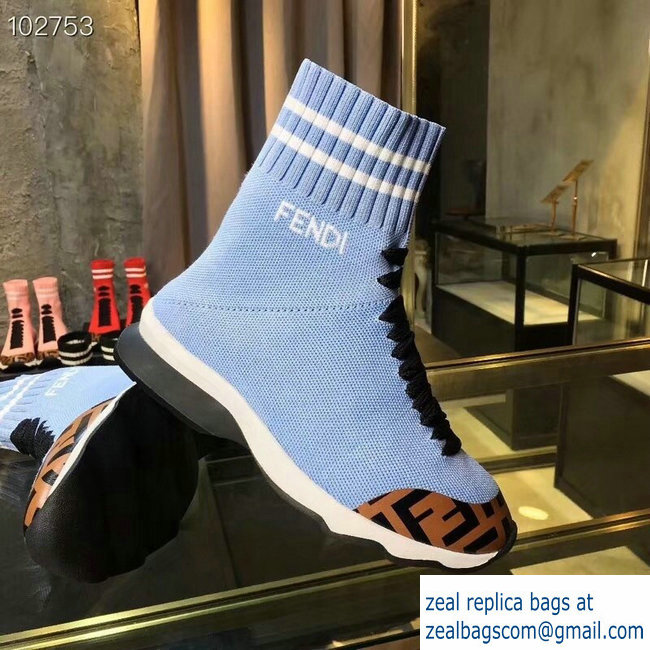 Fendi FF Fabric Mid-top Sneakers Boots Sky Blue 2018