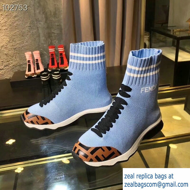 Fendi FF Fabric Mid-top Sneakers Boots Sky Blue 2018