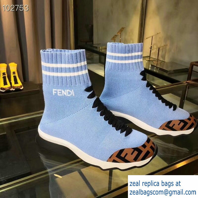 Fendi FF Fabric Mid-top Sneakers Boots Sky Blue 2018