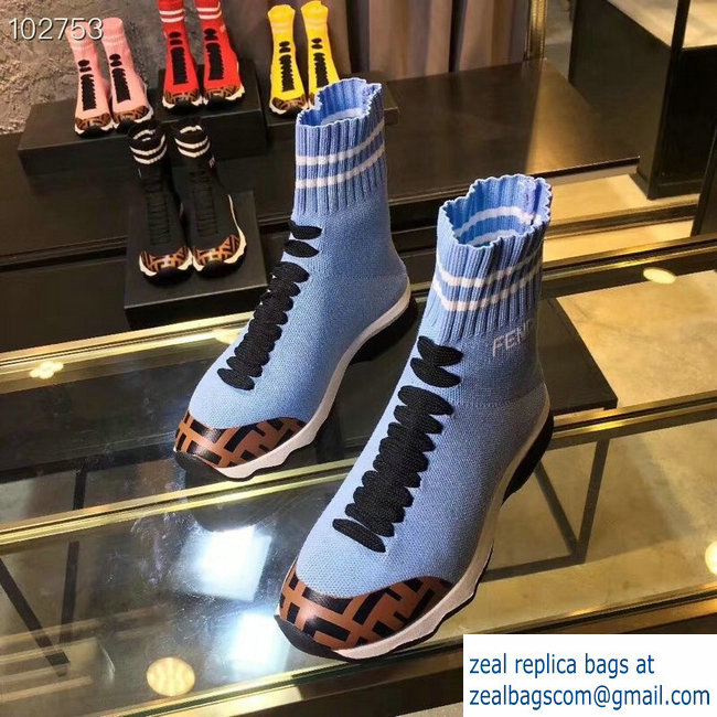 Fendi FF Fabric Mid-top Sneakers Boots Sky Blue 2018