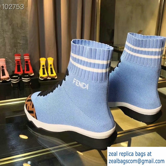 Fendi FF Fabric Mid-top Sneakers Boots Sky Blue 2018