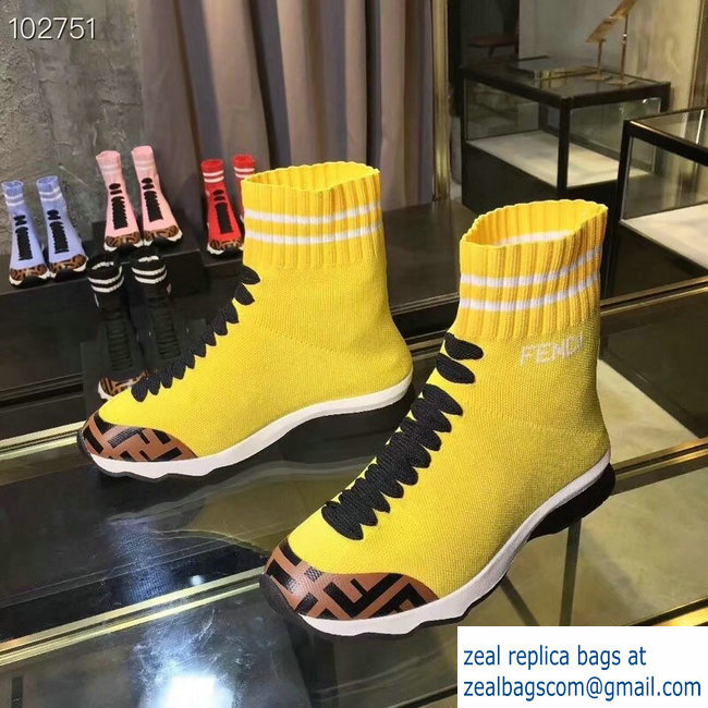 Fendi FF Fabric Mid-top Sneakers Boots Yellow 2018