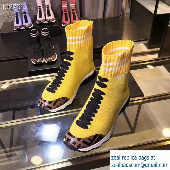 Fendi FF Fabric Mid-top Sneakers Boots Yellow 2018