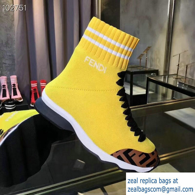 Fendi FF Fabric Mid-top Sneakers Boots Yellow 2018