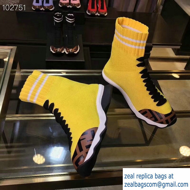 Fendi FF Fabric Mid-top Sneakers Boots Yellow 2018