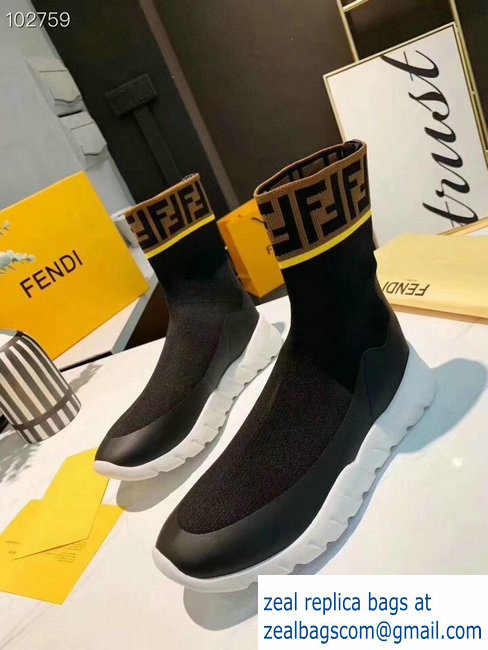 Fendi FF Fabric Running Men's Sneakers Boots Black 2018