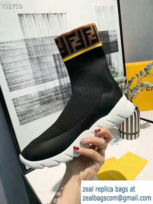 Fendi FF Fabric Running Men's Sneakers Boots Black 2018