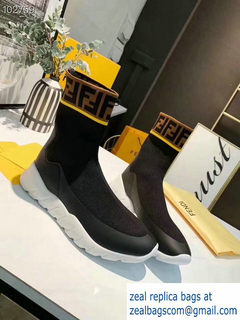 Fendi FF Fabric Running Men's Sneakers Boots Black 2018